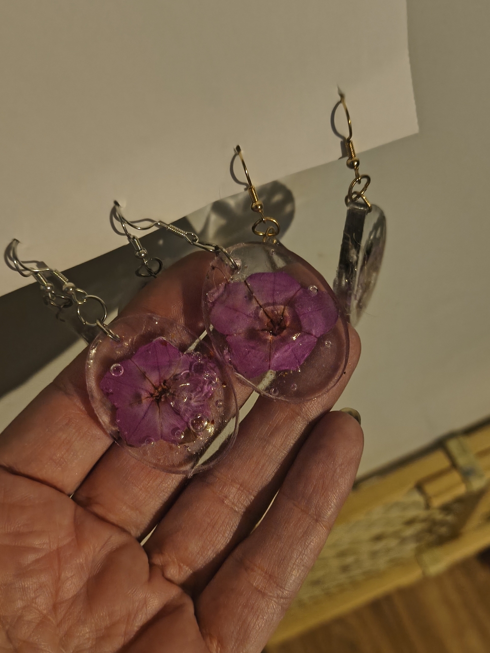 Handmade Purple Flower Resin Drop Earrings - Women Jewelry